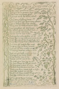 Anothers Sorrow、1789年のSongs of Innocenceからのプレート7（水彩による手描きのレリーフエッチング） 作： William Blake